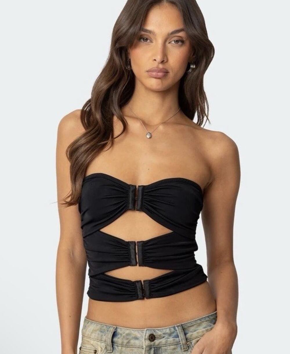 Edikted Ariella Cut Out Strapless Top NEW $50